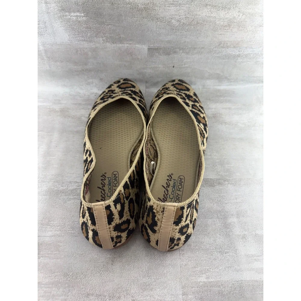 Skechers Cleo Bewitched Leopard Print Stretch Flats 44886 Tan Black Women Sz 9.5